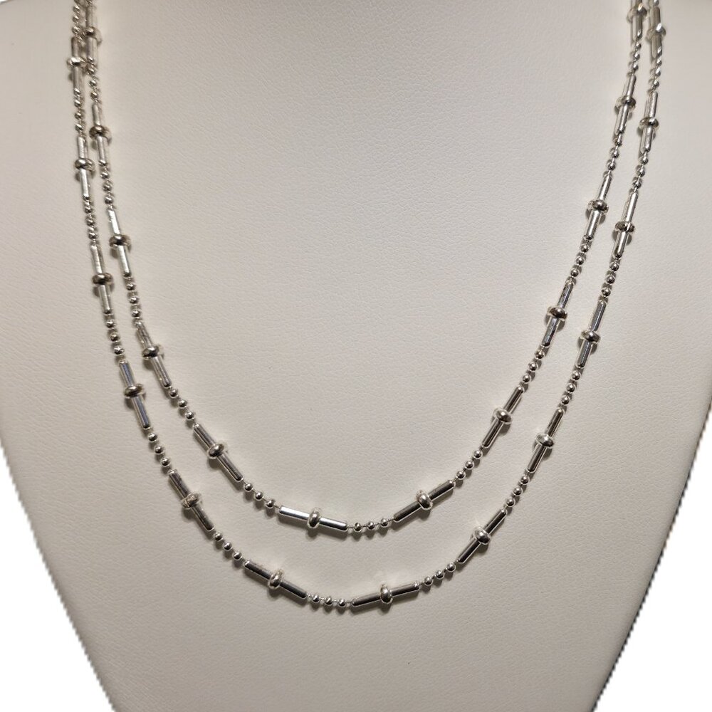 Sterling Silver Mini Bar Ball Link 2-Tier Necklace - Picture 12 of 12